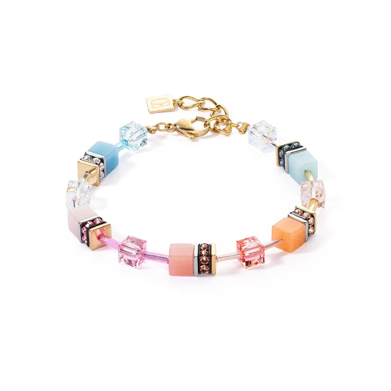 Ladies Bracelets Open Circle-Coeur De Lion GeoCUBE® Iconic Aqua-Apricot Bracelet