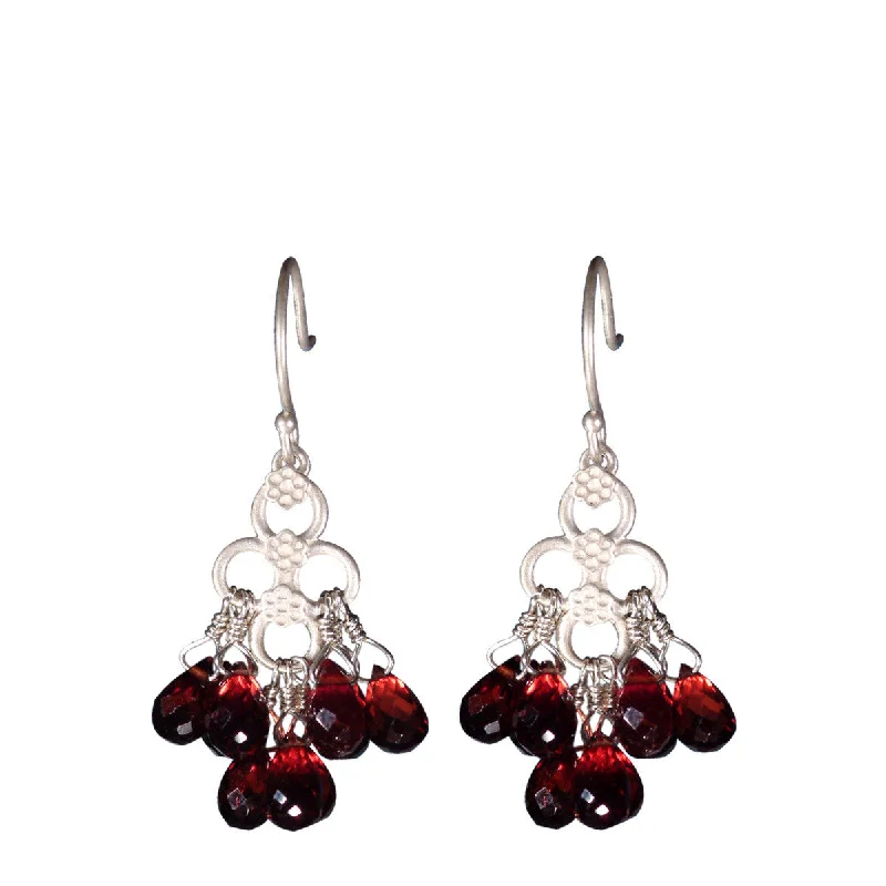 Summer Earrings -Sterling Silver Short Garnet Flower Earrings