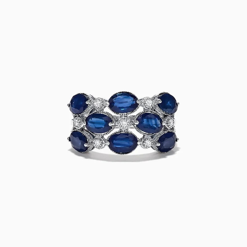 Valentine’s Day Rings -14K White Gold Blue Sapphire and Diamond Ring, 4.66 TCW