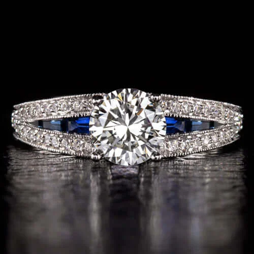 Rustic Diamond Engagement Rings -3/4 CARAT GIA CERTIFIED K VS2 DIAMOND ENGAGEMENT RING SAPPHIRE ROUND WHITE GOLD