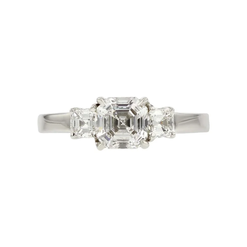 Planet Design Engagement Rings -Platinum Asscher Cut Diamond 3-Stone Engagement Ring