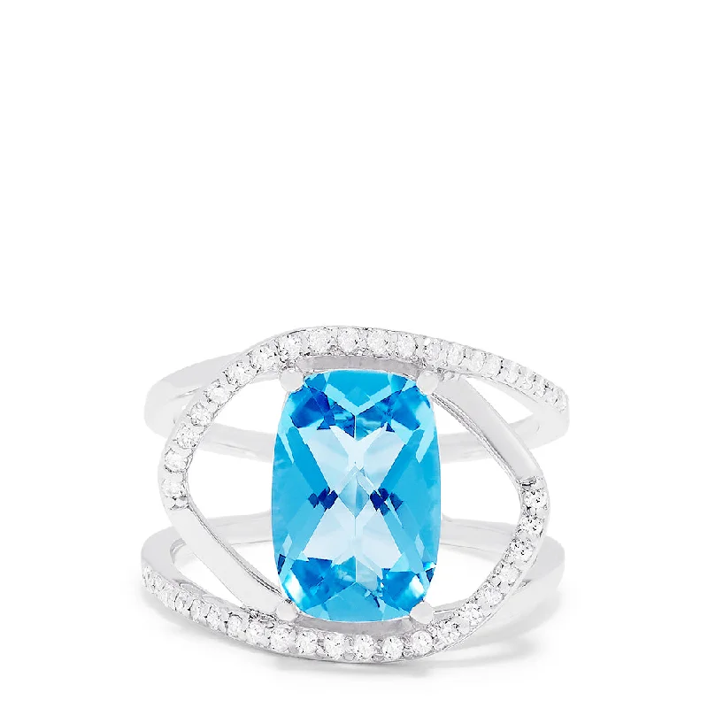 Elegant Rings -14K White Gold Blue Topaz and Diamond Ring, 4.51 TCW