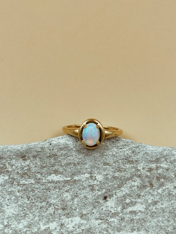 Mermaid Rings -Nova Opal Oval Ring in Gold Tone