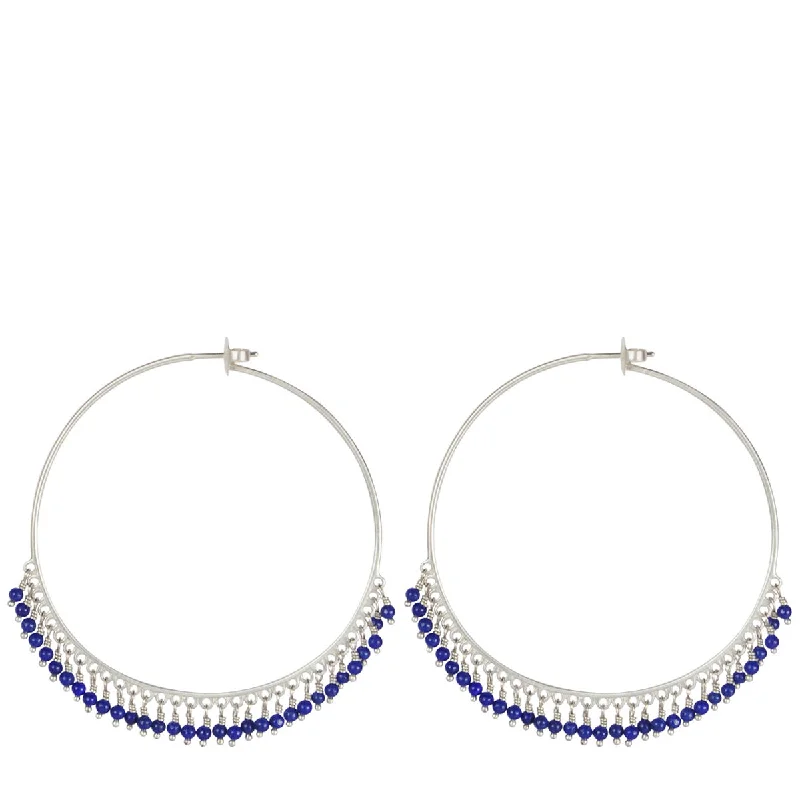 Stainless Steel Earrings -Sterling Silver Large Lapis Endless Hoop Earrings