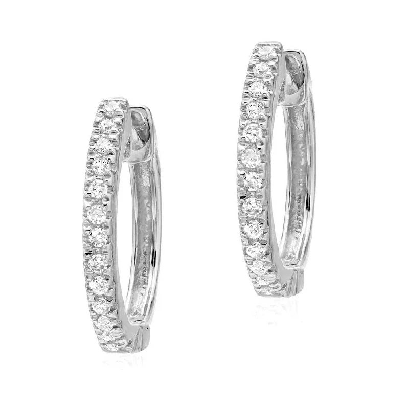 Stainless Steel Earrings -Small Diamond Huggie Earrings in White Gold