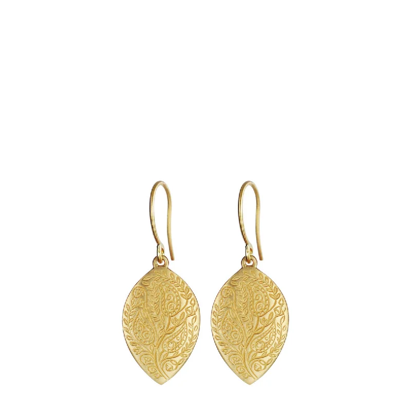 Gothic Earrings -18K Gold Medium Engraved Paisley Earrings