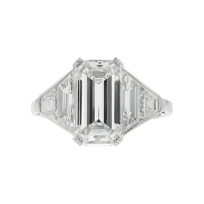 Sculptural Band Engagement Rings -Platinum Emerald-cut Diamond Engagement Ring