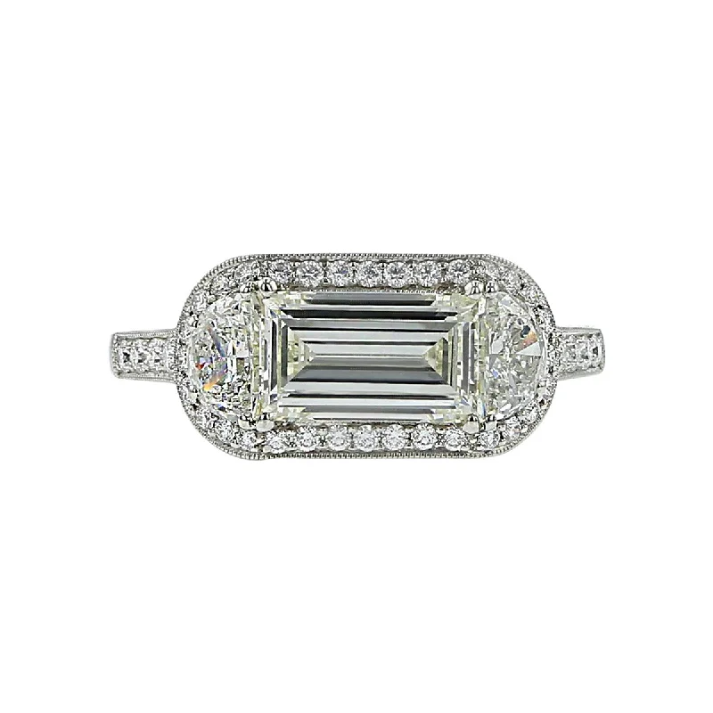 Low Profile Engagement Rings -Platinum Emerald-Cut Diamond Engagement Ring