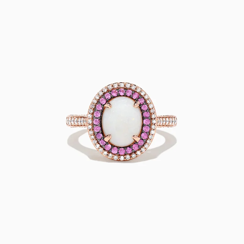 Marquise Cut Rings -14K Rose Gold Opal, Pink Sapphire and Diamond Ring, 2.20 TCW