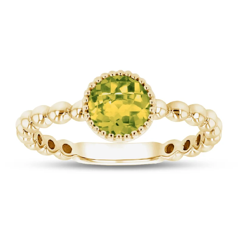 Polished Rings -14KYG ROUND PERIDOT BEAD RING