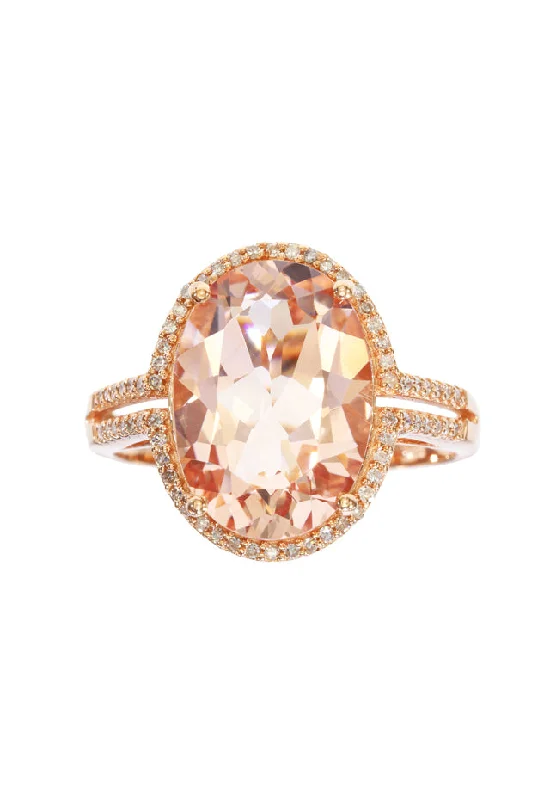 Spinner Rings -14K Rose Gold Morganite and Diamond Ring, 5.46 TCW