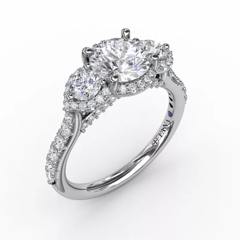 Timeless Diamond Engagement Rings -Fana Three-Stone Round Diamond Halo Engagement Ring 3217