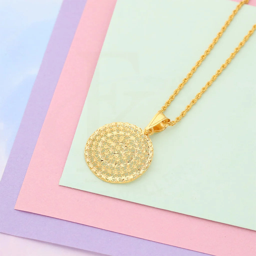 Ladies Necklaces with Sapphire-Gold Necklace (Chain With Round Shaped Pendant) 21KT - FKJNKL21K5130