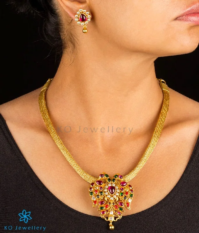 Ladies Necklaces Retro Design-The Gandaberunda Silver Navratna Necklace