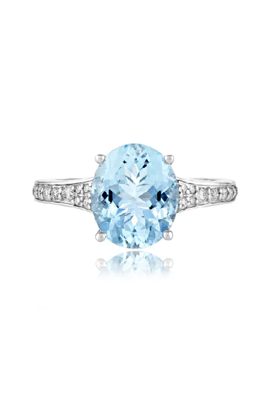 Party Rings -Aquarius 14K White Gold Aquamarine and Diamond Ring, 3.30 TCW