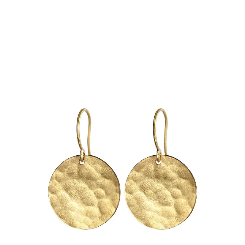 High-End Earrings -18K Gold Medium Hammered Disc Earrings