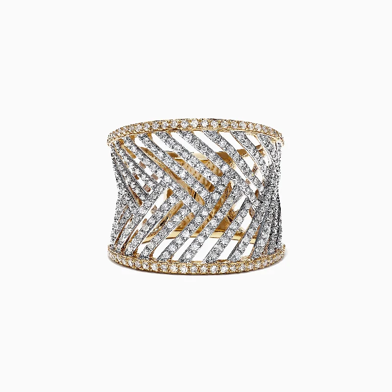 Evening Rings -14K Two Tone Gold Diamond Ring, 0.97 TCW