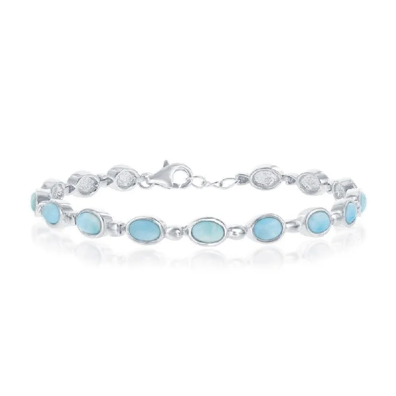 Ladies Bracelets with Brown Astrophyllite-Sterling Silver Bezel-Set Oval Larimar Linked Bracelet, 7"