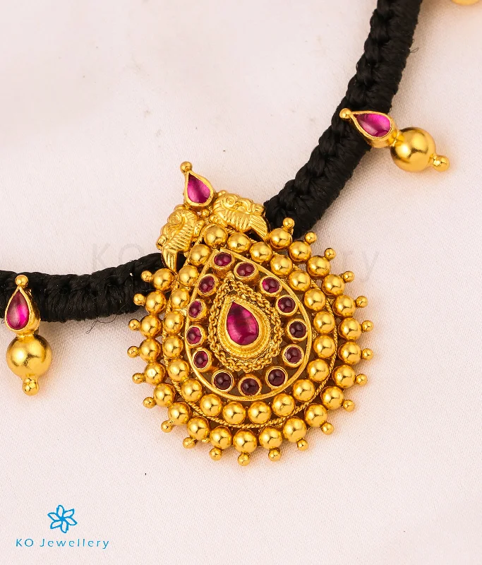 Ladies Necklaces with Rhodochrosite-The Aradhana Silver Thread Necklace (Black)