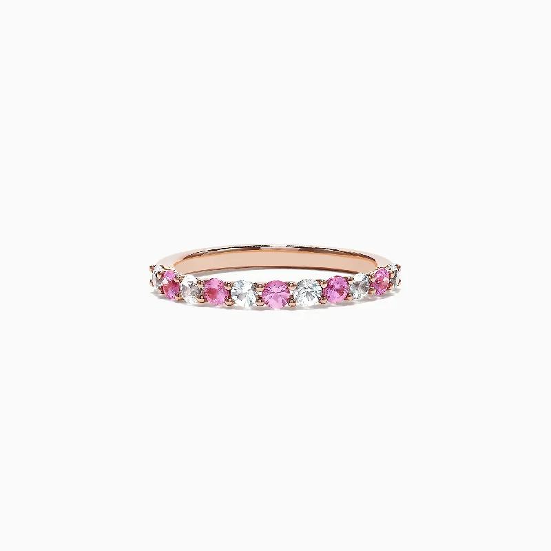 Green Rings -14K Rose Gold Pink and White Sapphire Band Ring, 0.94 TCW