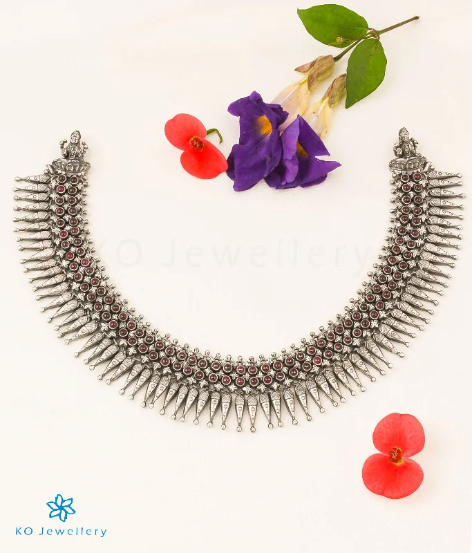 Ladies Necklaces with Jeremejevite-The Devi Silver Kempu Necklace (Oxidised)