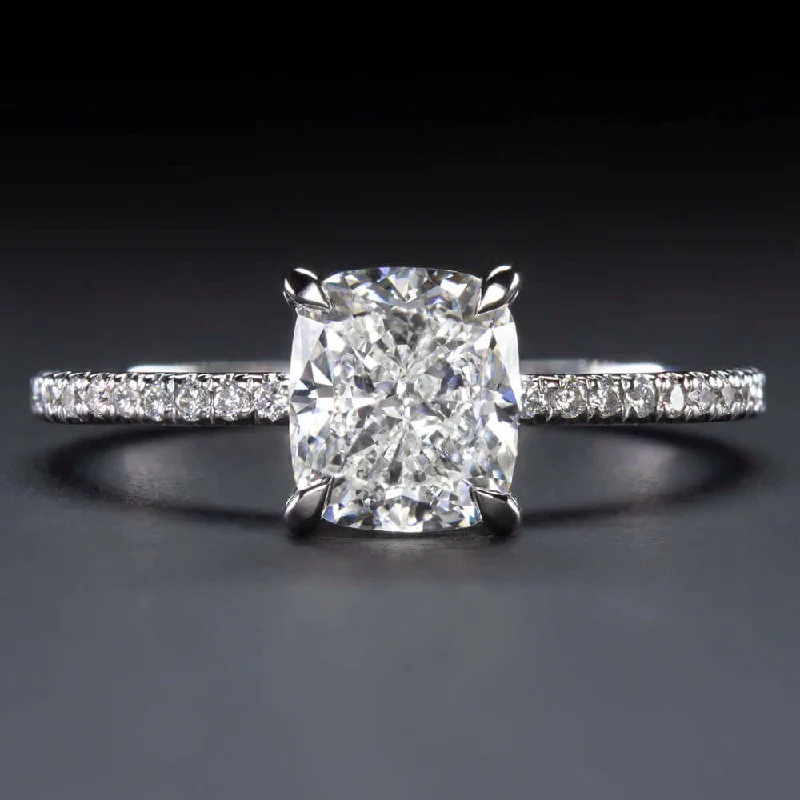 Colored Diamond Engagement Rings -1.86ct GIA CERTIFIED H SI1 DIAMOND ENGAGEMENT RING CUSHION CUT PAVE BAND 1.75ct