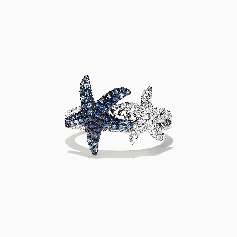 Harmony Rings -Seaside 14K White Gold Blue Sapphire & Diamond Starfish Ring, 0.87 TCW