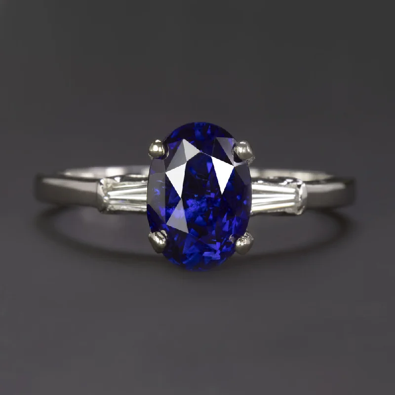 Curved Diamond Engagement Rings -2.66ct SAPPHIRE DIAMOND PLATINUM RING ROYAL BLUE OVAL SHAPE ENGAGEMENT COCKTAIL