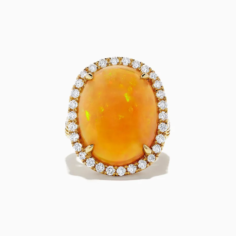 Radiance Rings -18K Yellow Gold Opal and Diamond Cocktail Ring, 15.85 TCW