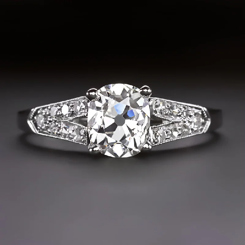 Platinum Band Engagement Rings -VINTAGE 1.26ct OLD MINE CUT DIAMOND ENGAGEMENT RING H VS1 PLATINUM OVAL CUSHION