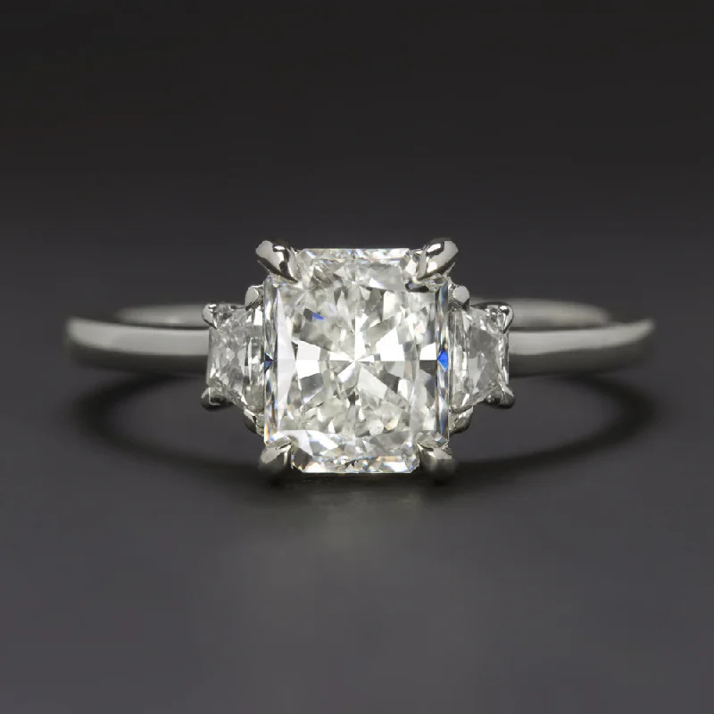 Handcrafted Engagement Rings -2 CARAT DIAMOND ENGAGEMENT RING GIA CERTIFIED H SI2 RADIANT CUT PLATINUM 3 STONE