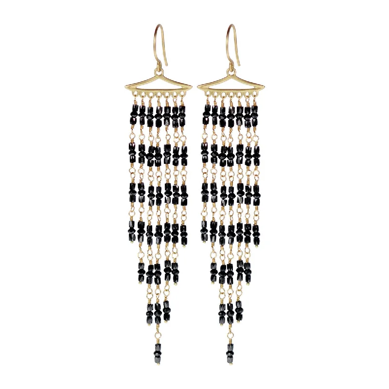 Forest Earrings -18K Gold Long Graduated Black Diamond Fringe Earrings