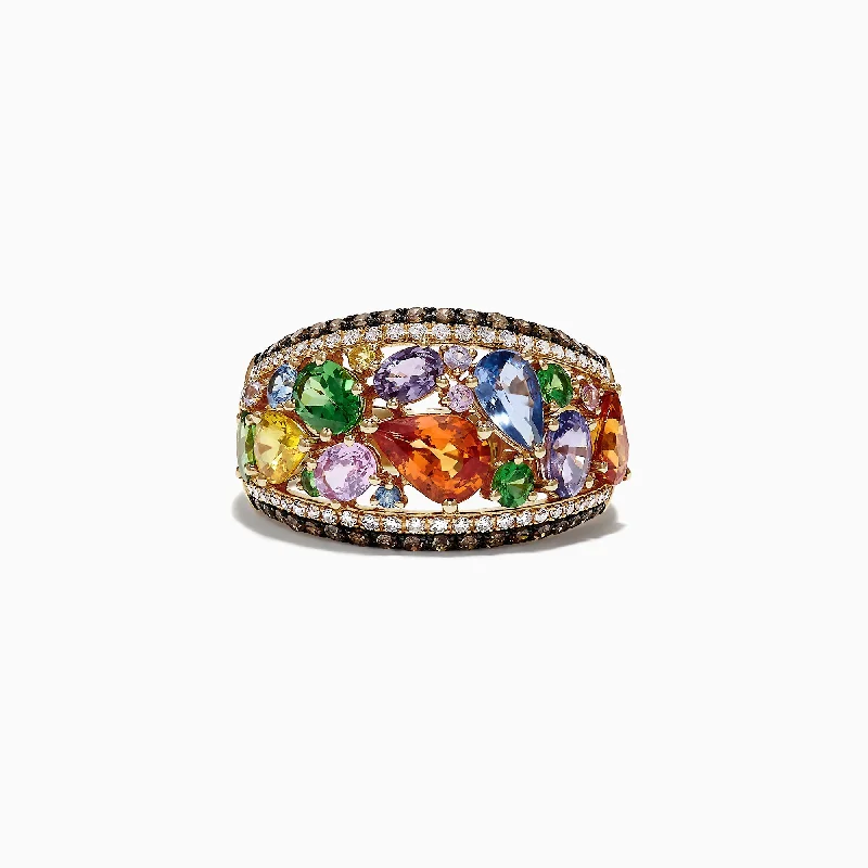 Swarovski Rings -Watercolors 14K Yellow Gold Multi Sapphire & Diamond Ring, 4.00 TCW