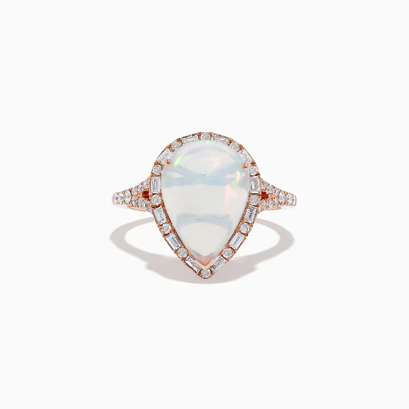 Black Rings -Aurora 14K Rose Gold Opal and Diamond Teardrop Ring