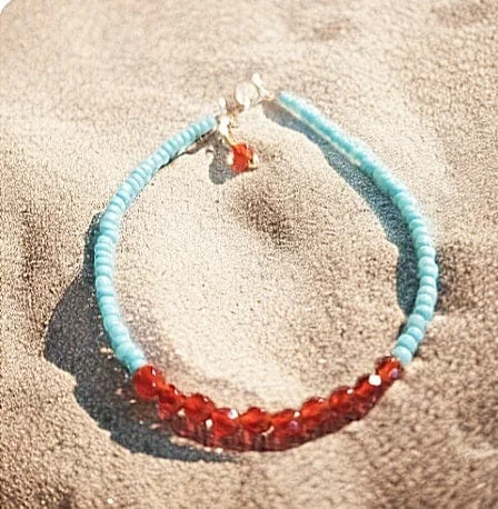 Ladies Bracelets with Blue Pectolite-Carnelian Seed Bead Bracelet