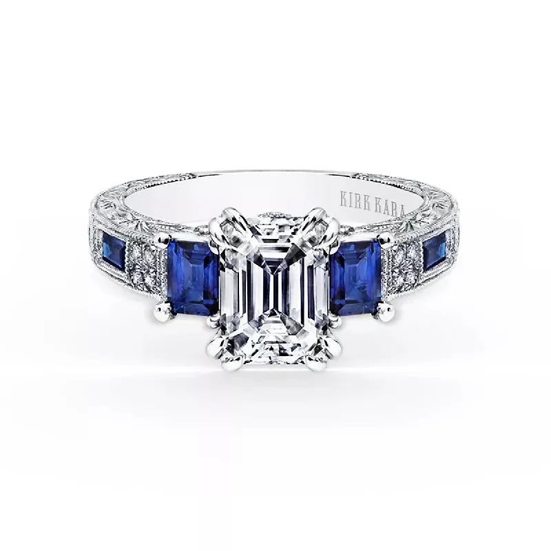 Tension Set Diamond Engagement Rings -Sapphire 3 Stone Diamond Engagement Ring Setting