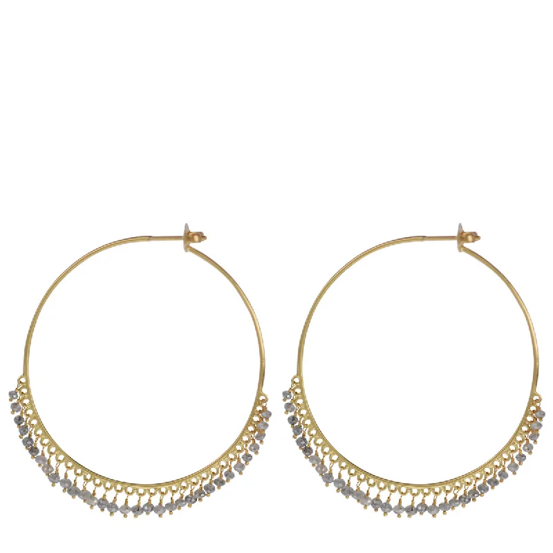 Elephant Earrings -18K Gold Large Grey Diamond Endless Hoop Earrings