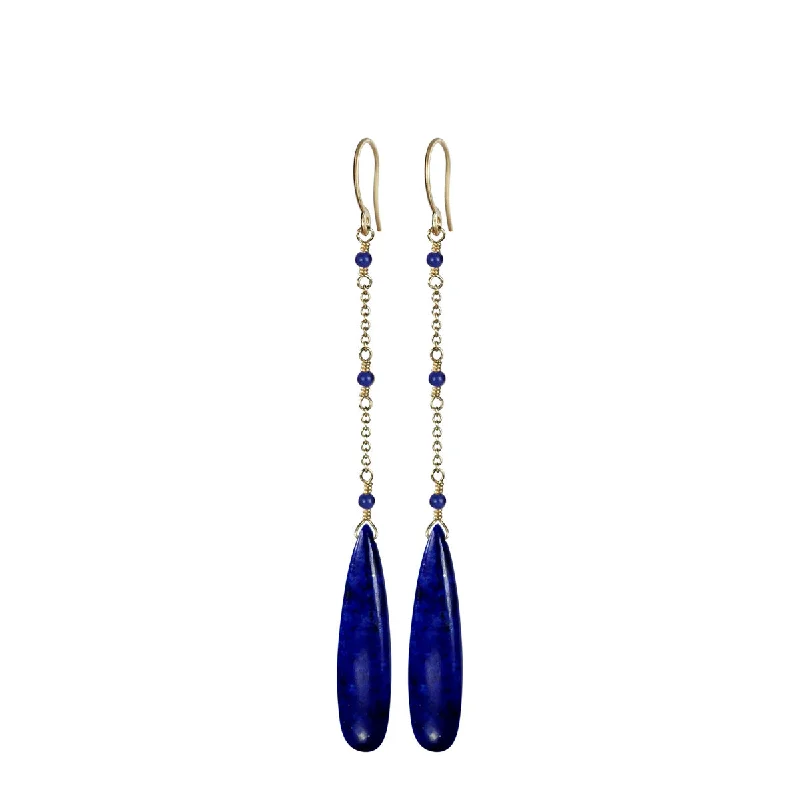 Mermaid Earrings -10K Gold Lapis Chain Drop Earrings