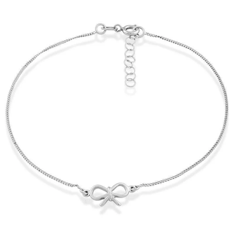 Ladies Bracelets for Creatives-Sterling Silver Bow Anklet Bracelet