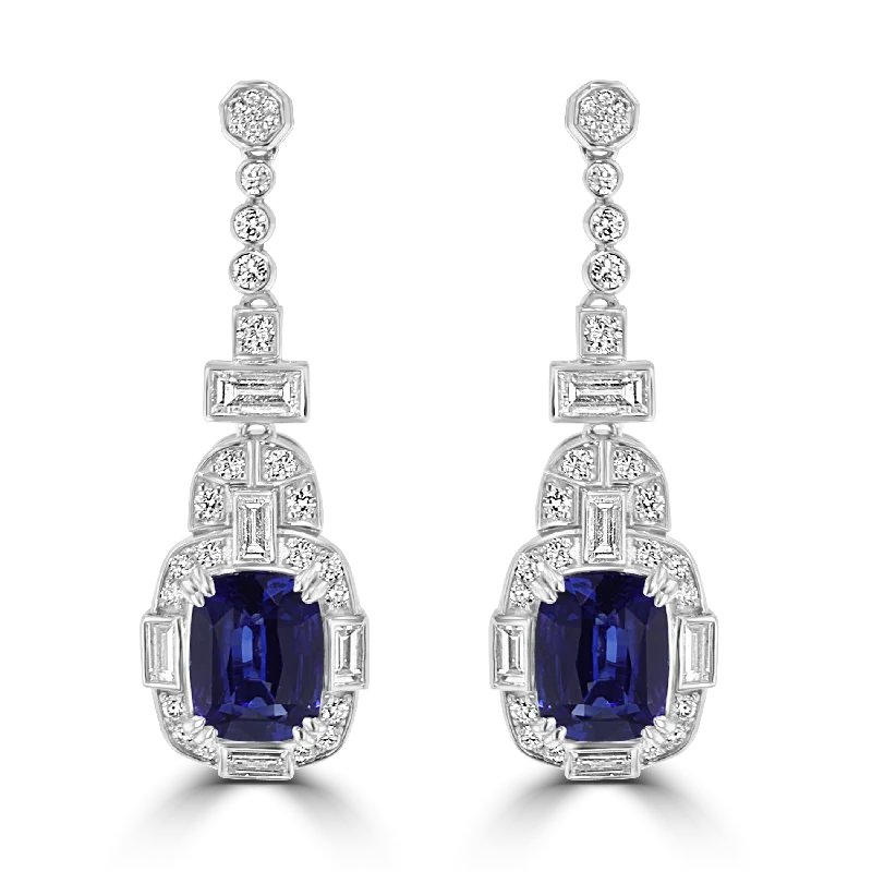 Friendship Earrings -JULEVE 18KT 9.88 CTW SAPPHIRE & 2.31 CTW DIAMOND DROP EARRINGS