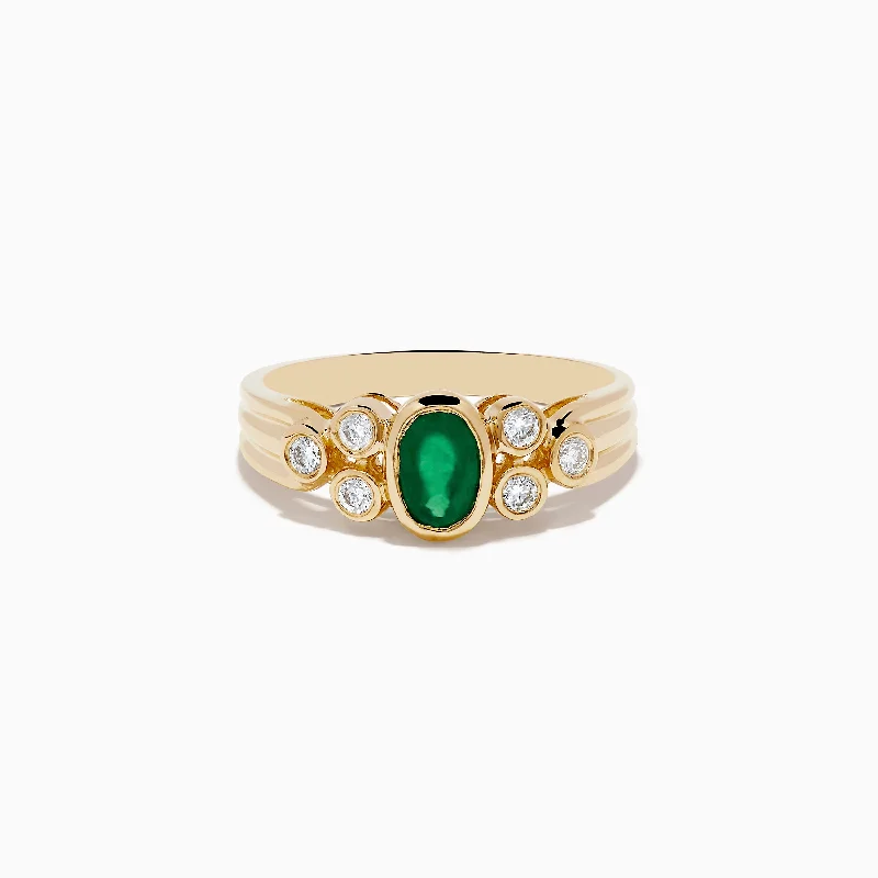 Victorian Rings -14K Yellow Gold Emerald and Diamond Ring