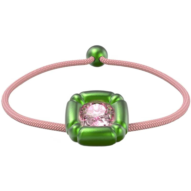 Ladies Bracelets Petal Charm-Swarovski Women's Bracelet - Dulcis Green and Pink Cushion Cut Crystals | 5613643