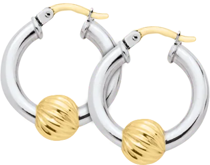 Thick Earrings -Authentic Cape Cod Hoop Earrings Made by LeStage - Sterling Silver with 14K Yellow Gold Swirl Ball