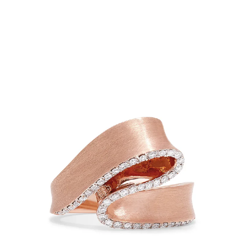 Thick Rings -Pave Rose 14K Rose Gold Diamond Ribbon Ring, 0.26 TCW