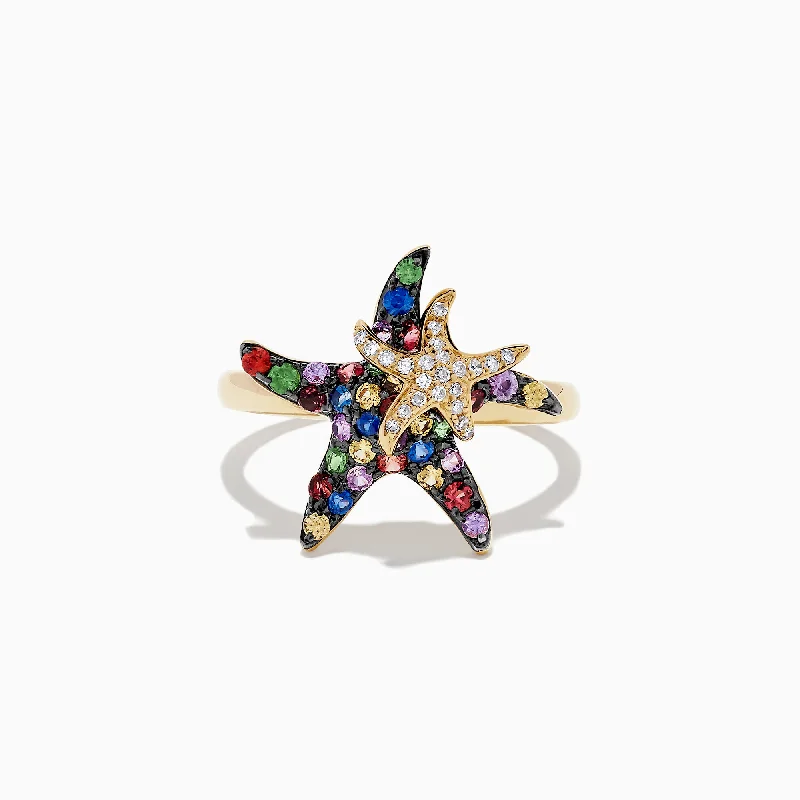 Farmhouse Rings -Watercolors 14K Yellow Gold Sapphire & Diamond Starfish Ring, 0.84 TCW