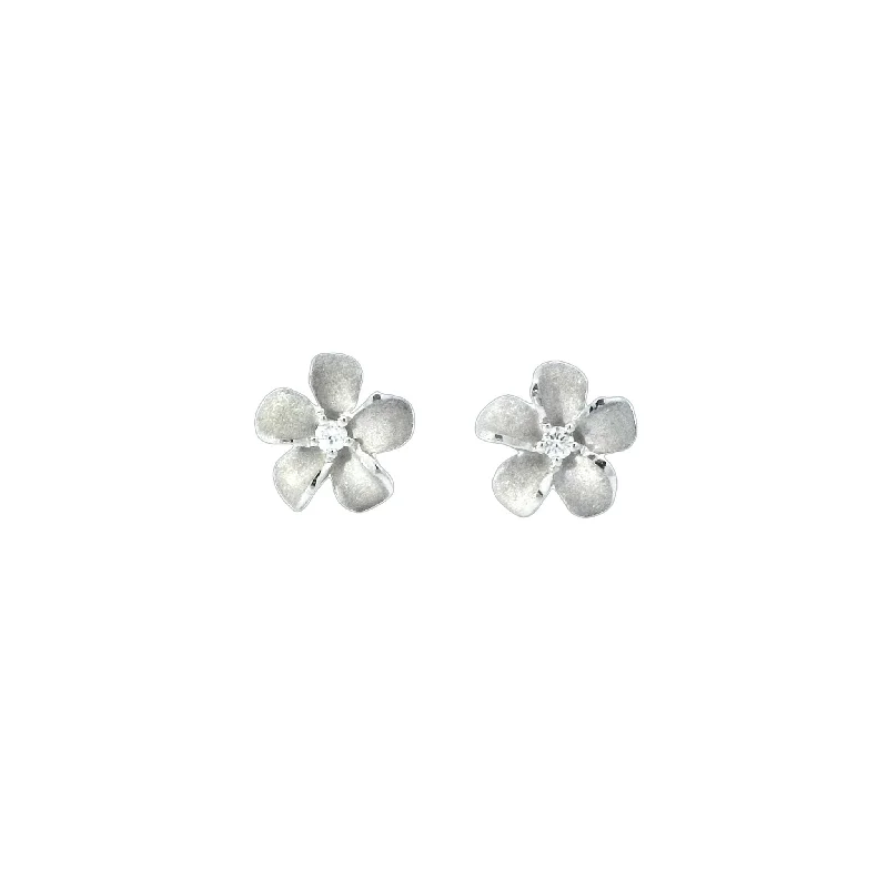 Swarovski Earrings -Plumeria Stud Earrings in White Gold