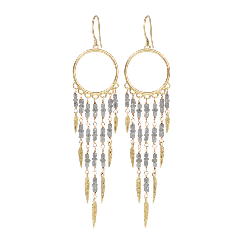 Mountain Earrings -18K Gold Dream Catcher Earrings with Grey Diamonds