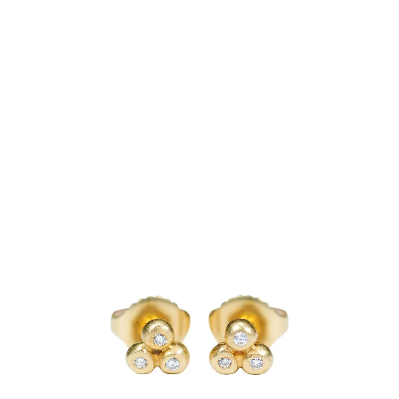 Thin Earrings -18K Gold Tiny 3 Ball Stud Earrings with Diamonds