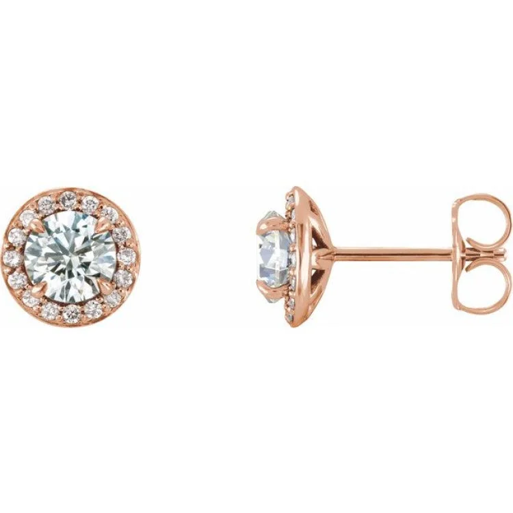 Luxury Earrings -14K Rose 1 CTW Natural Diamond Halo-Style Earrings