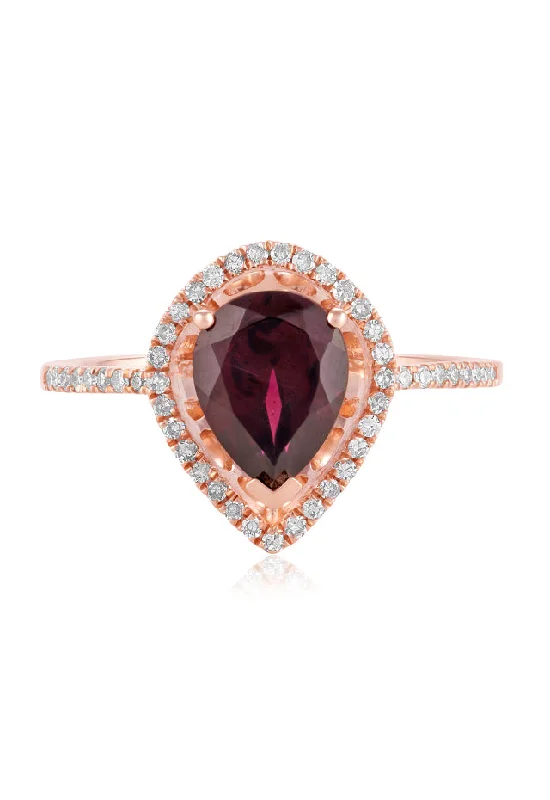 Dreamy Rings -Bordeaux 14K Rose Gold Rhodolite Garnet and Diamond Ring, 1.46 TCW